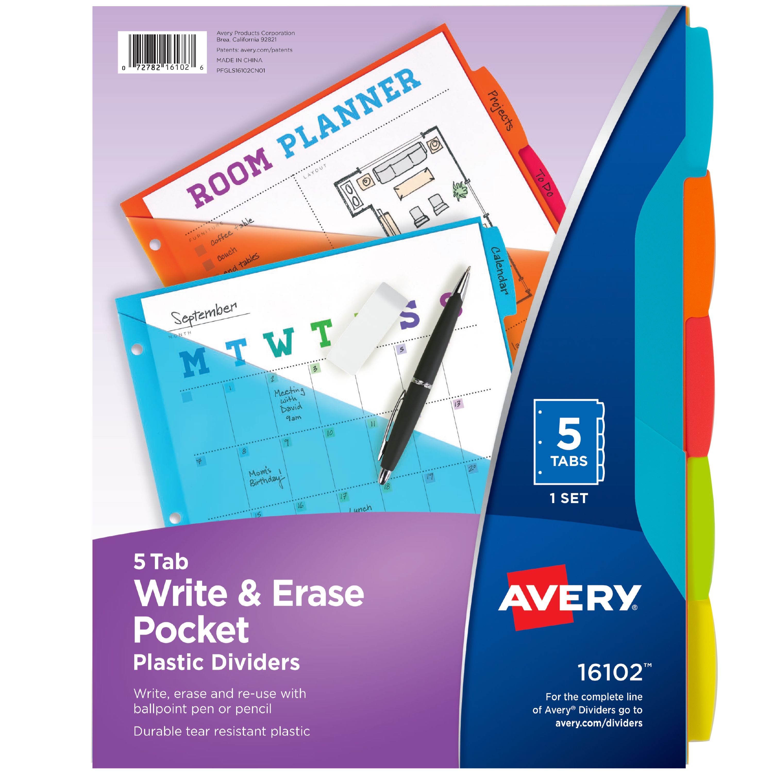 Write & Erase Dividers with Pockets, 5-Tab 16102 | Avery